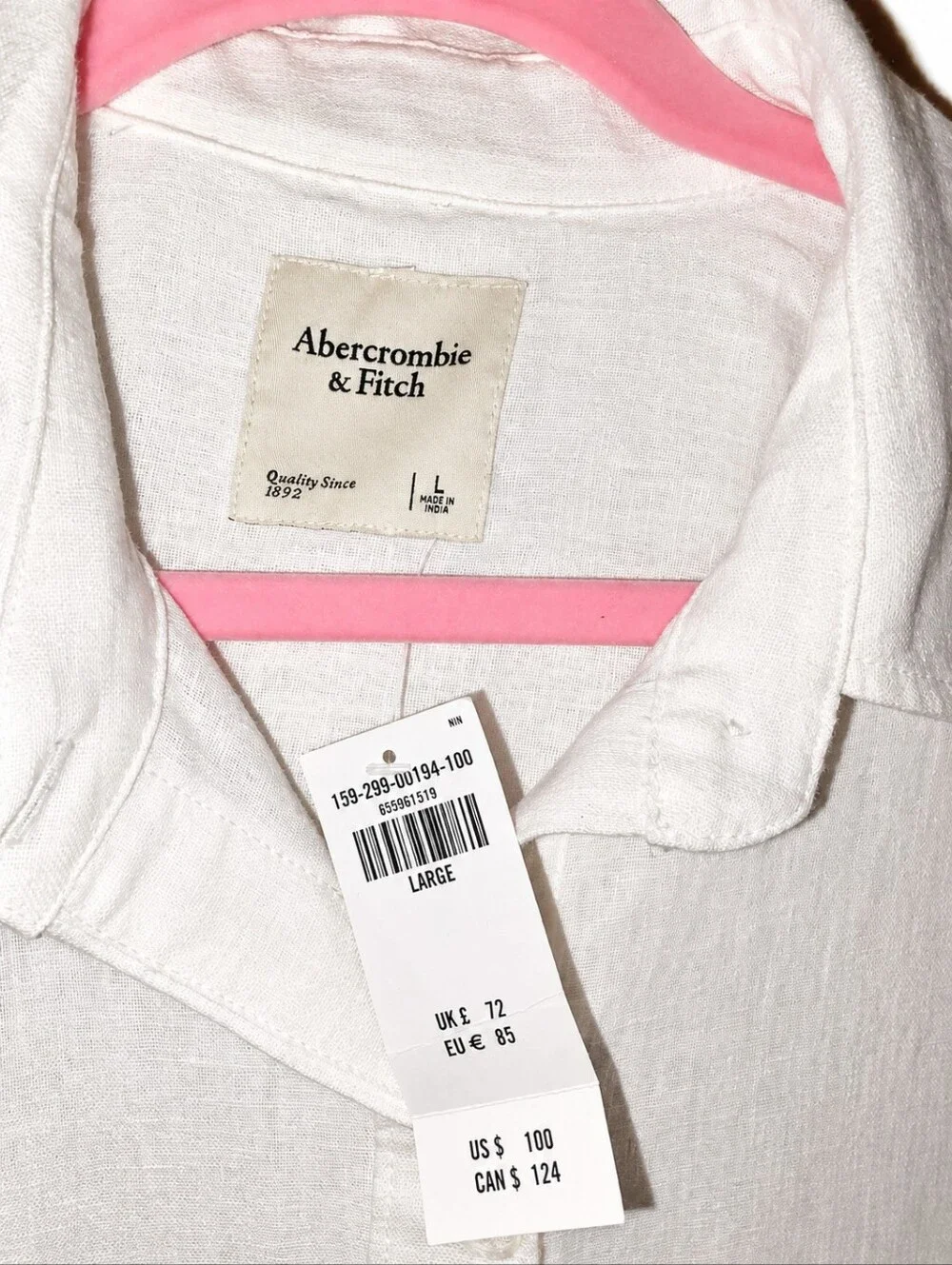 Abercrombie & Fitch White Button Down Long Sleeve Shirt Dress NWT (SIZE L)